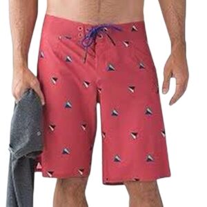 Lululemon athletica Men's Red Board Shorts Geometric Triangle Print Swim Size 34